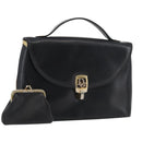 Christian Dior Hand Bag Calf Skin Black Gold Auth 176736-1