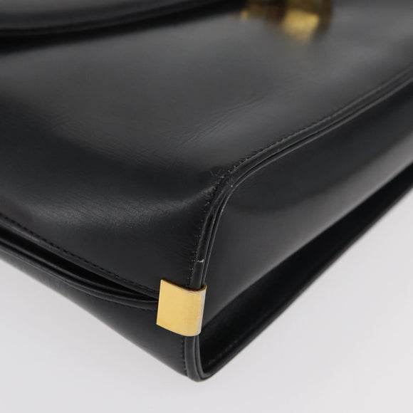 Christian Dior Hand Bag Calf Skin Black Gold Auth 176736