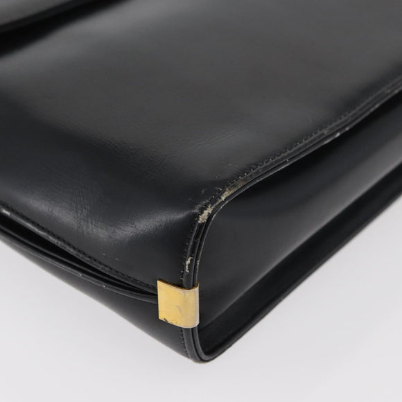 Christian Dior Hand Bag Calf Skin Black Gold Auth 176736