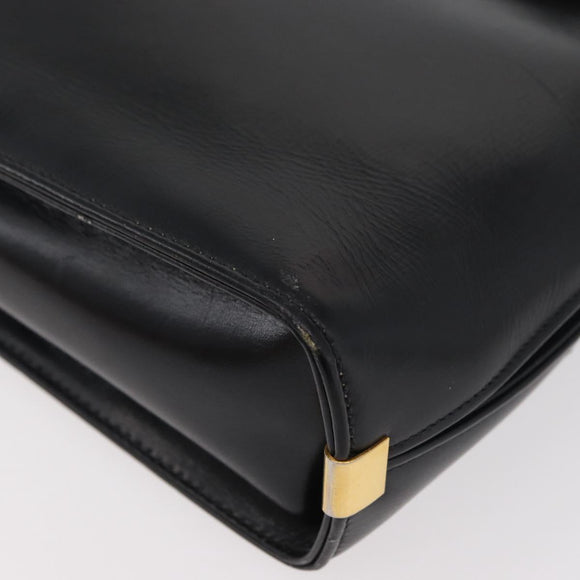 Christian Dior Hand Bag Calf Skin Black Gold Auth 176736