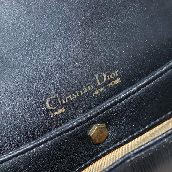 Christian Dior Hand Bag Calf Skin Black Gold Auth 176736