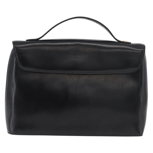 Christian Dior Hand Bag Calf Skin Black Gold Auth 176736