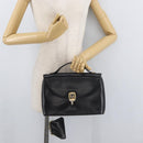 Christian Dior Hand Bag Calf Skin Black Gold Auth 176736-25