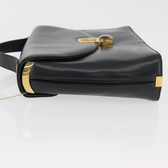 Christian Dior Hand Bag Calf Skin Black Gold Auth 176736