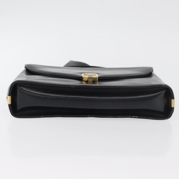 Christian Dior Hand Bag Calf Skin Black Gold Auth 176736