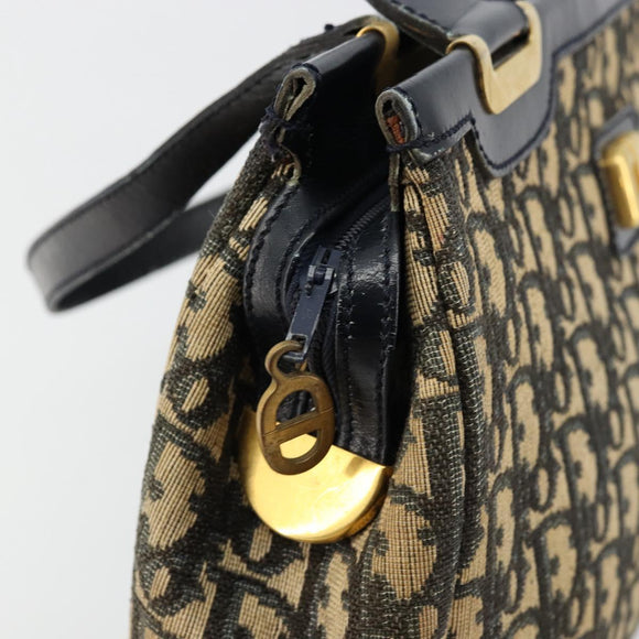 Christian Dior Trotter Canvas Hand Bag Navy Gold Auth 176737