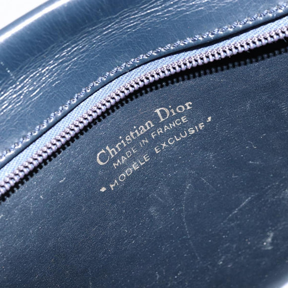 Christian Dior Trotter Canvas Hand Bag Navy Gold Auth 176737