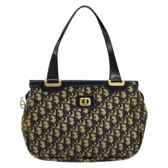 Christian Dior Trotter Canvas Hand Bag Navy Gold Auth 176737