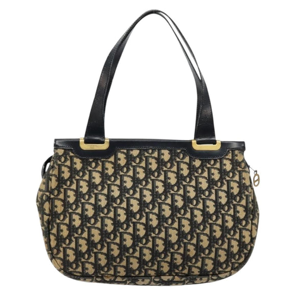 Christian Dior Trotter Canvas Hand Bag Navy Gold Auth 176737