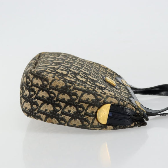 Christian Dior Trotter Canvas Hand Bag Navy Gold Auth 176737