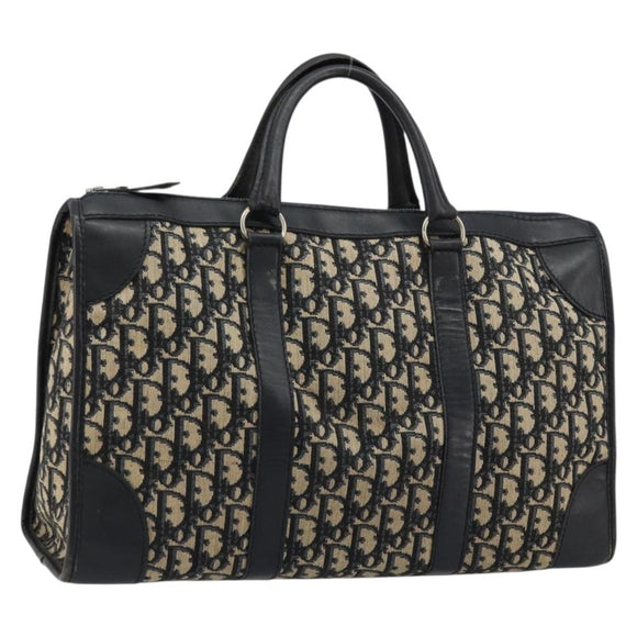 Christian Dior Trotter Canvas Boston Bag Navy Silver Auth 176738