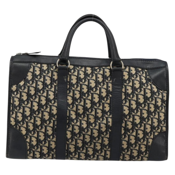 Christian Dior Trotter Canvas Boston Bag Navy Silver Auth 176738