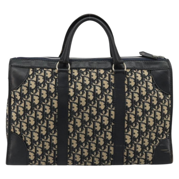Christian Dior Trotter Canvas Boston Bag Navy Silver Auth 176738
