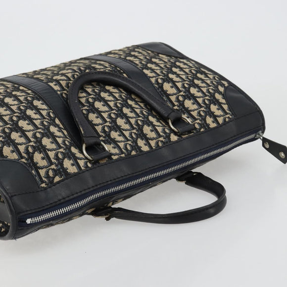 Christian Dior Trotter Canvas Boston Bag Navy Silver Auth 176738