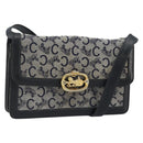CELINE C Sulky Shoulder Bag Canvas Navy Gold Auth 176739-1