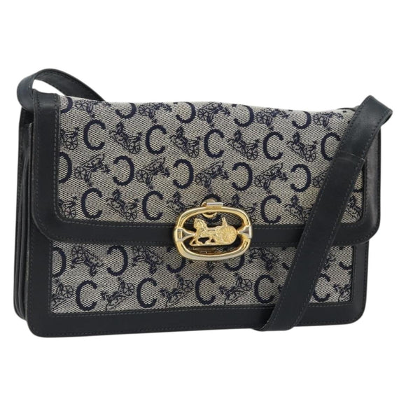 CELINE C Sulky Shoulder Bag Canvas Navy Gold Auth 176739