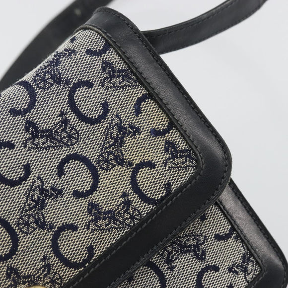 CELINE C Sulky Shoulder Bag Canvas Navy Gold Auth 176739
