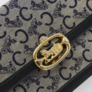 CELINE C Sulky Shoulder Bag Canvas Navy Gold Auth 176739-15
