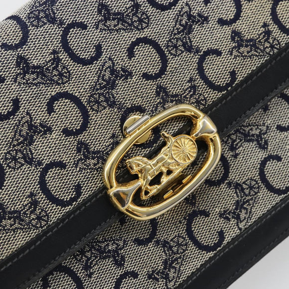 CELINE C Sulky Shoulder Bag Canvas Navy Gold Auth 176739