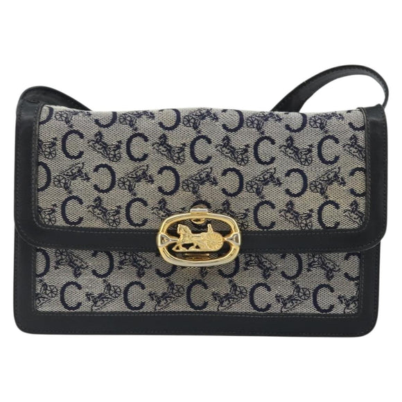 CELINE C Sulky Shoulder Bag Canvas Navy Gold Auth 176739