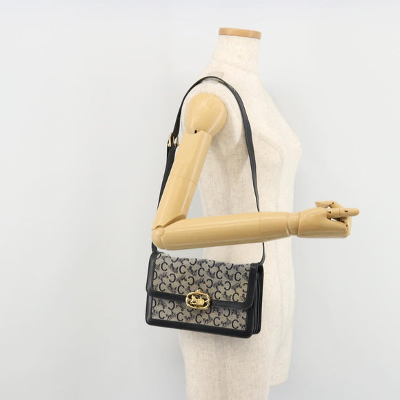 CELINE C Sulky Shoulder Bag Canvas Navy Gold Auth 176739