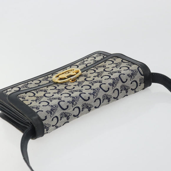 CELINE C Sulky Shoulder Bag Canvas Navy Gold Auth 176739