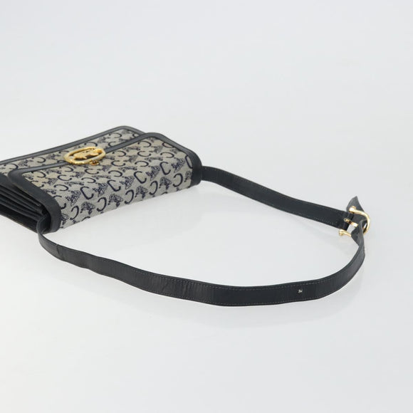 CELINE C Sulky Shoulder Bag Canvas Navy Gold Auth 176739