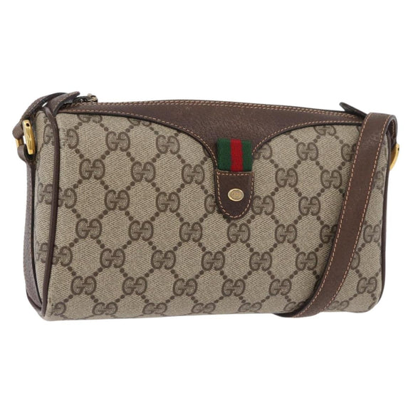 GUCCI GG Supreme Web Sherry Line Bag PVC Beige Gold 89 02 018 Auth 176741