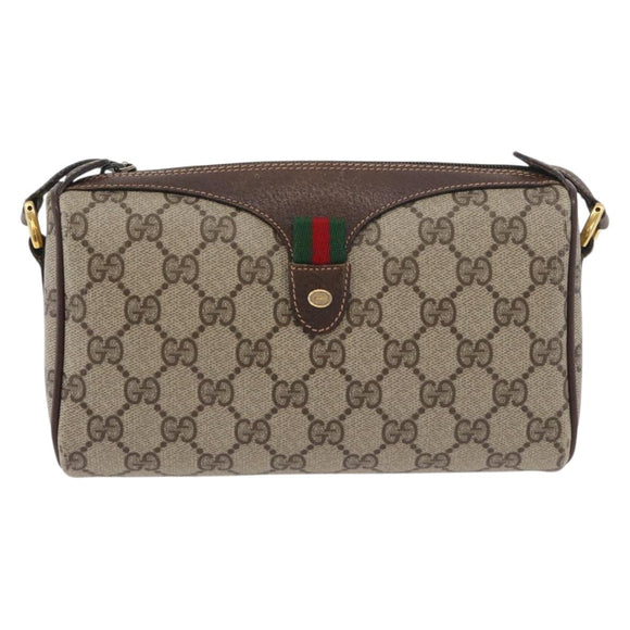 GUCCI GG Supreme Web Sherry Line Bag PVC Beige Gold 89 02 018 Auth 176741