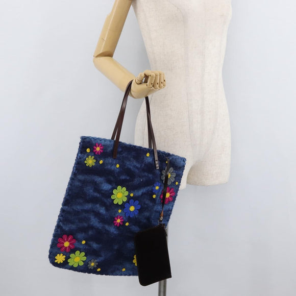 FENDI Tote Bag Wool Blue Auth 176743V