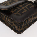 FENDI Zucca Canvas Mamma Baguette Shoulder Bag Black Brown Auth 176746SAV-8