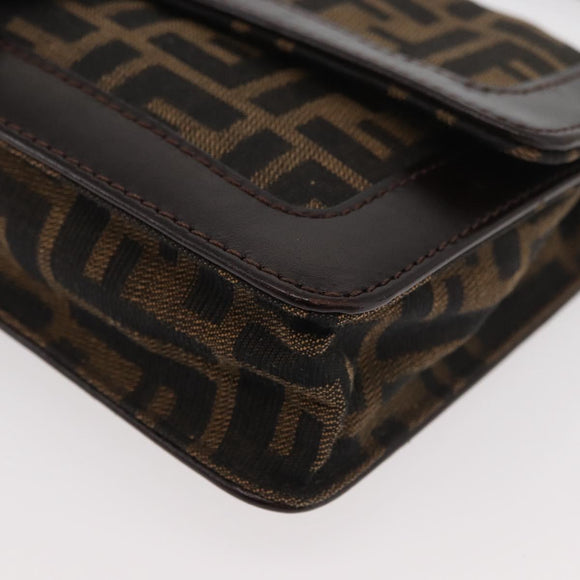 FENDI Zucca Canvas Mamma Baguette Shoulder Bag Black Brown Auth 176746SAV