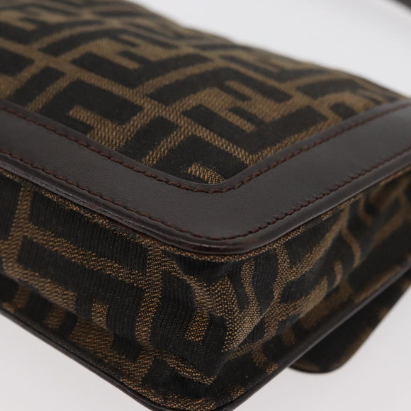 FENDI Zucca Canvas Mamma Baguette Shoulder Bag Black Brown Auth 176746SAV