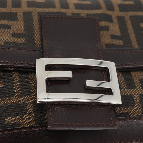 FENDI Zucca Canvas Mamma Baguette Shoulder Bag Black Brown Auth 176746SAV