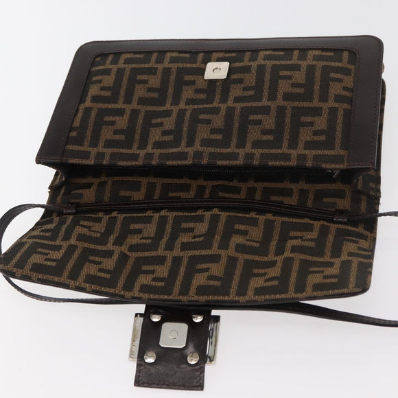 FENDI Zucca Canvas Mamma Baguette Shoulder Bag Black Brown Auth 176746SAV