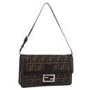 FENDI Zucca Canvas Mamma Baguette Shoulder Bag Black Brown Auth 176746SAV-1