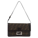 FENDI Zucca Canvas Mamma Baguette Shoulder Bag Black Brown Auth 176746SAV-13