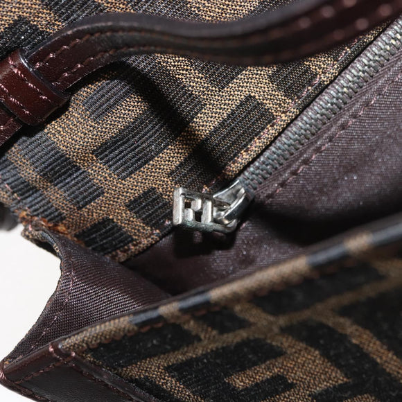 FENDI Zucca Canvas Mamma Baguette Shoulder Bag Black Brown Auth 176746SAV