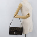 FENDI Zucca Canvas Mamma Baguette Shoulder Bag Black Brown Auth 176746SAV-25