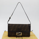 FENDI Zucca Canvas Mamma Baguette Shoulder Bag Black Brown Auth 176746SAV-12