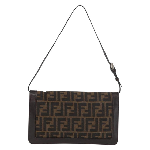 FENDI Zucca Canvas Mamma Baguette Shoulder Bag Black Brown Auth 176746SAV