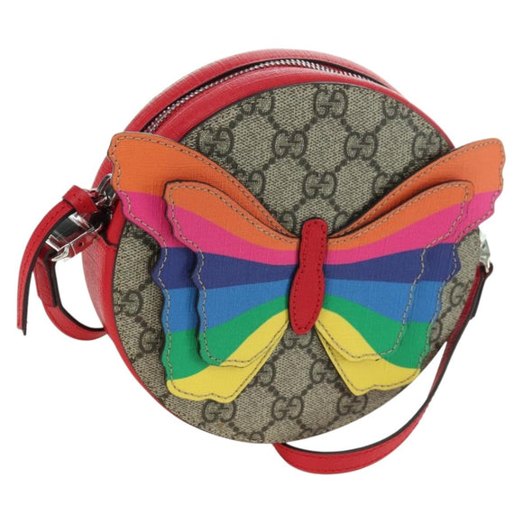 GUCCI GG Supreme Butterfly Shoulder Bag PVC Beige Silver 550782 Auth 176748V