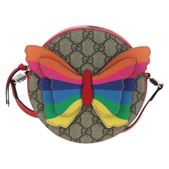 GUCCI GG Supreme Butterfly Shoulder Bag PVC Beige Silver 550782 Auth 176748V