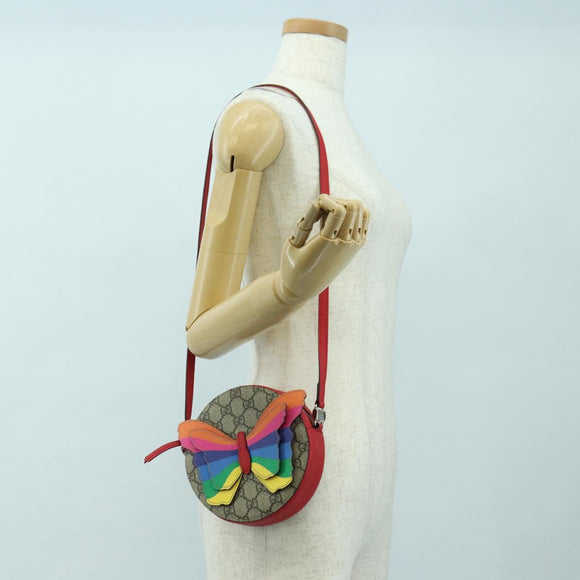 GUCCI GG Supreme Butterfly Shoulder Bag PVC Beige Silver 550782 Auth 176748V