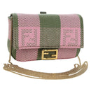 FENDI Chain Shoulder Pouch Nano Baguette Bag Canvas Pink Khaki Auth 176756M-1