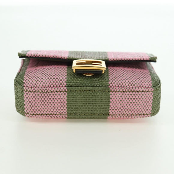 FENDI Chain Shoulder Pouch Nano Baguette Bag Canvas Pink Khaki Auth 176756M