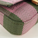 FENDI Chain Shoulder Pouch Nano Baguette Bag Canvas Pink Khaki Auth 176756M-15