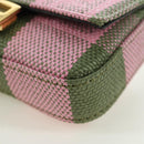 FENDI Chain Shoulder Pouch Nano Baguette Bag Canvas Pink Khaki Auth 176756M-16