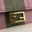FENDI Chain Shoulder Pouch Nano Baguette Bag Canvas Pink Khaki Auth 176756M-19