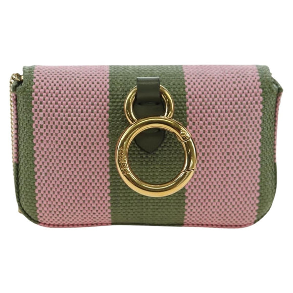 FENDI Chain Shoulder Pouch Nano Baguette Bag Canvas Pink Khaki Auth 176756M